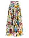Dolce & Gabbana Multicolor Maxi Skirt With Logo Lettering Detail On The Front And All-over Floral Print In Cotton Wo In Multicolor