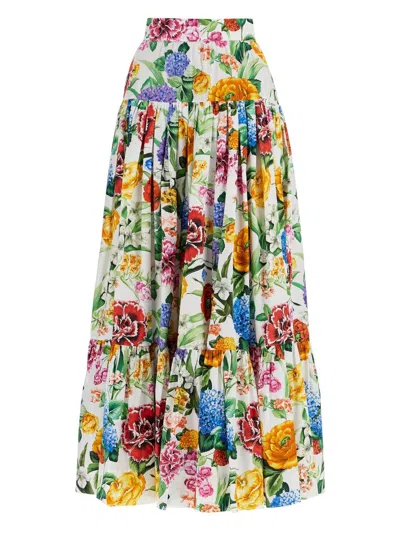 DOLCE & GABBANA WOMEN'S LONG FLOUNCED SKIRT WITH FLORAL PRINT | SIZE 38 | F4CX0THS5S5