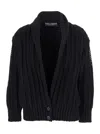 Dolce & Gabbana Black Cardigan With Wide Neckline On The Front In Virgin Wool Woman In Black