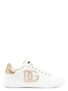 Dolce & Gabbana Portofino Logo Detail Leather Sneakers In Whitegold