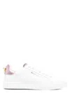 Dolce & Gabbana Portofino Leather Low-top Sneakers With Lateral Lettering Logo In Whitepink