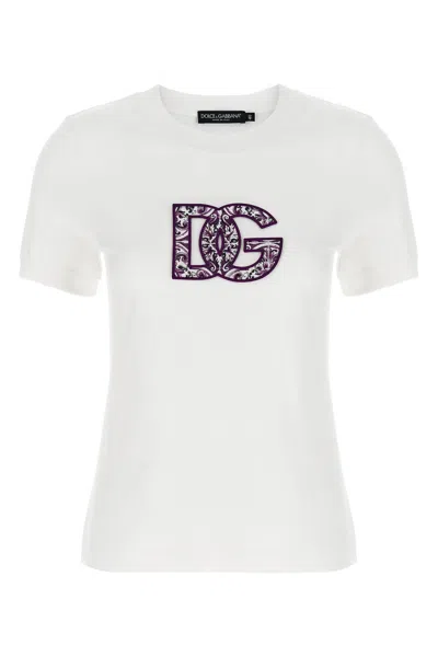 DOLCE & GABBANA DOLCE & GABBANA WOMEN 'MAIOLICA' LOGO PATCH T-SHIRT
