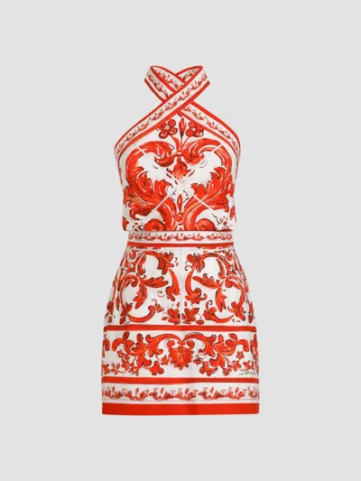 Dolce & Gabbana Women's Maiolica Popeline Cotton Mini Dress In Orange