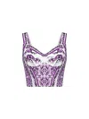 Dolce & Gabbana Violet Top With Sweetheart Neckline And All-over Graphic Print In Purple
