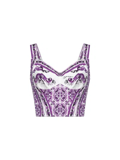 Dolce & Gabbana Women Maiolica Print Corset Bustier Top In Purple
