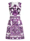 Dolce & Gabbana Women Maiolica Print Cotton Blend Dress In Purple