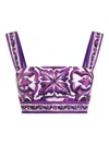 Dolce & Gabbana Cropped Printed Cotton-twill Top In Purple