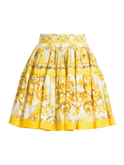 Dolce & Gabbana Women's Maiolica Print Full Miniskirt In Mix Maiolica Giallo