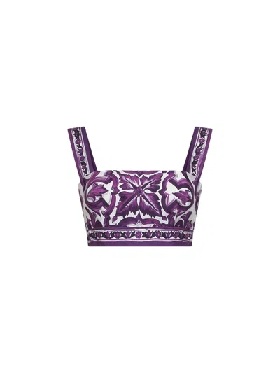 Dolce & Gabbana Women Maiolica Print Poplin Bralette Top In Purple