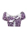 Dolce & Gabbana Cotton Majolica Print Crop Top In Purple