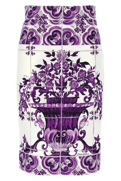 Dolce & Gabbana Women 'maiolica' Print Silk Skirt In Multi