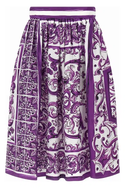 Dolce & Gabbana Women 'maiolica' Print Silk Skirt In Purple