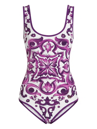 Dolce & Gabbana Women Maiolica Print Swimsuit In Purple