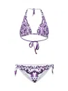 Dolce & Gabbana Women Majolica Print Padded Triangle Bikini Swimsuit In Purple