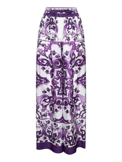 Dolce & Gabbana Women Maiolica Print Twill Trousers In Purple