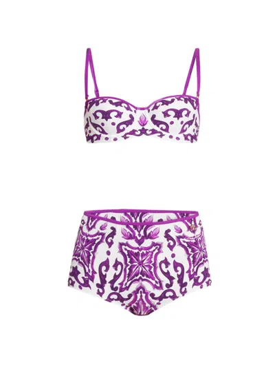 Dolce & Gabbana Majolica-print Balconette Two-piece Swimsuit In Purple