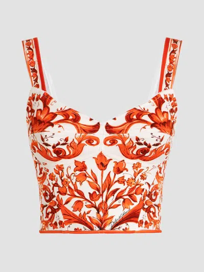 Dolce & Gabbana Women's Maiolica Silk-blend Corset Top In Orange