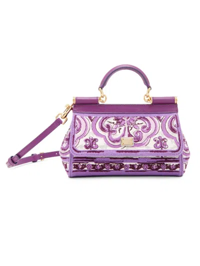 Dolce & Gabbana Women's Maiolica Top Handle Cotton & Leather Bag In Purple