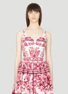 Dolce & Gabbana Majolica-print Crop Marquisette Bustier Top In Pink