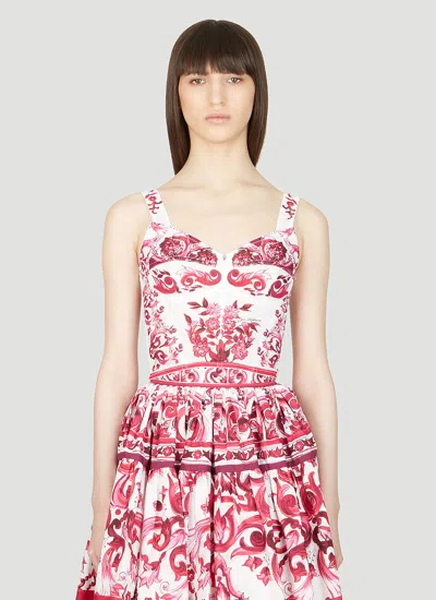 Dolce & Gabbana Women Majolica Print Bustier Top In Pink