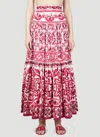 Dolce & Gabbana Maiolica Tiered Printed Cotton-poplin Maxi Skirt In Pink