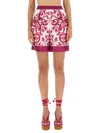 Dolce & Gabbana Majolica Print High-waist Silk Twill Shorts In Pink