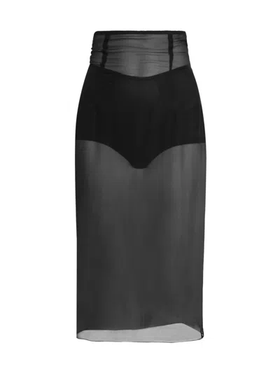Dolce & Gabbana Women's Marquisette Stretch-silk Pencil Midi-skirt In Black