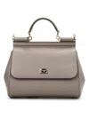 Dolce & Gabbana Grey Leather Sicily Big Top Handle Bag In Beige