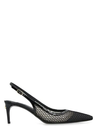 DOLCE & GABBANA WOMEN'S MESH AND PATENT LEATHER SLINGBACK SANDAL