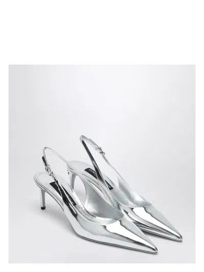 Dolce & Gabbana Women's Metallic Silver Leather Slingback With Dã©colletã© Pumps | Size 39 | Cg0639ay828
