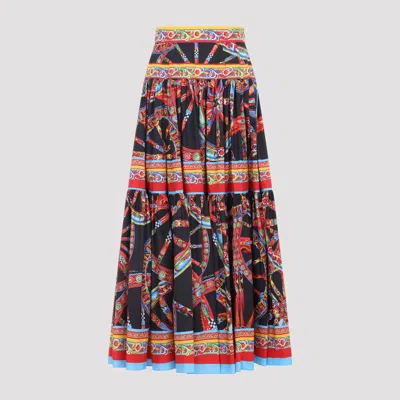 Dolce & Gabbana Women's Midi Cotton Carretto-style Pleated Skirt In Multi