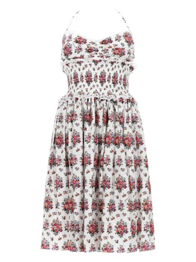 Dolce & Gabbana Midi Dress Halter Neck Floral Print In Multi