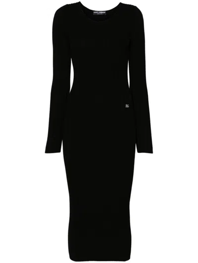 Dolce & Gabbana Women Midi Dress With Logo In Black