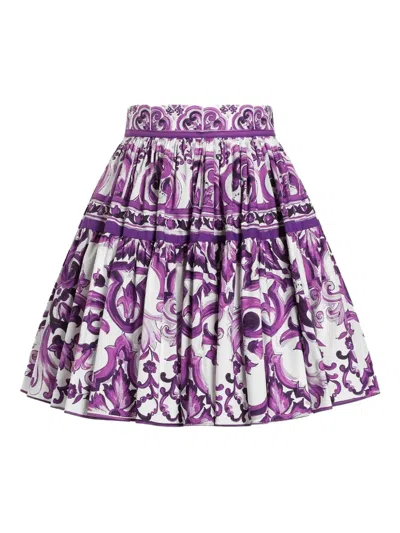 Dolce & Gabbana Short Cotton Skirt With Majolica Print Dolce E Gabbana In Purple