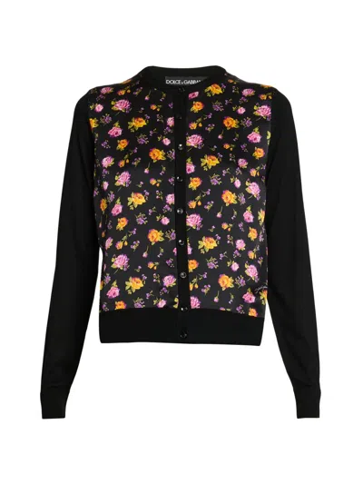 Dolce & Gabbana Women's Mixed-media Silk Cardigan In Black