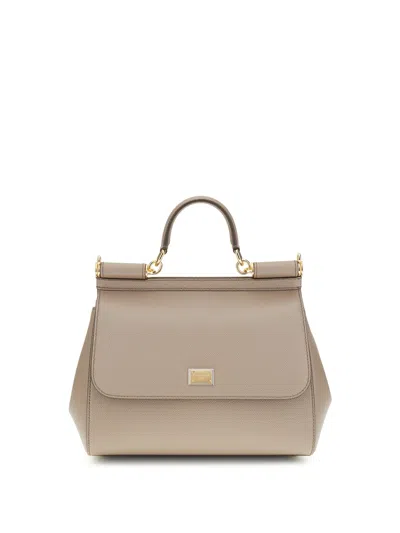 Dolce & Gabbana Large Sicily Top Handle Bag In Dauphine Leather In Brown