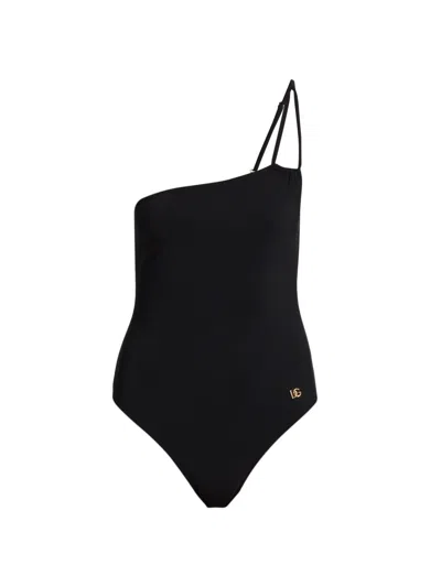 Dolce & Gabbana Women's One-shoulder One-piece Swimsuit In Black