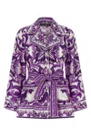 Dolce & Gabbana Waist Belted Collared Floral Sleeved Shirt In Purple