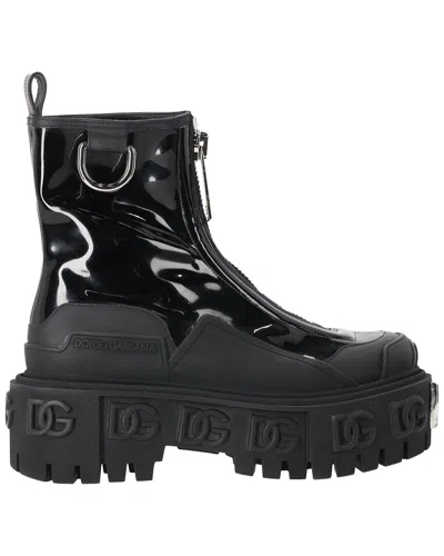 Dolce & Gabbana Women's Patent Leather High Trekking Zip Front Ankle Boot  (authentic Pre-loved) In Black