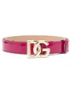 Dolce & Gabbana Logo Calf Patent Leather Belt Perforated Holes In 8i484
