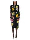Dolce & Gabbana Calf-length Cady Shirt Dress With Peony And Rose Print In Multicolour