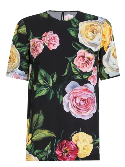 DOLCE & GABBANA WOMEN'S PEONY AND ROSE PRINT SILK CHARMEUSE BLOUSE TOP