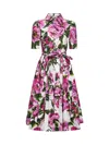 Dolce & Gabbana Pink Crewneck Dress With Logo Lettering Detail On The Front And All-over Floral Motif In Cotton Woma