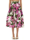Dolce & Gabbana Multicolor Rose-print Cotton Circle Midi Skirt In Pink