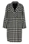 Dolce & Gabbana Black And White Coat With All-over Check Motiv In Wool Blend Woman In Black