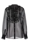 Dolce & Gabbana Sheer Fabric Ruffle Plastron Shirt In Black