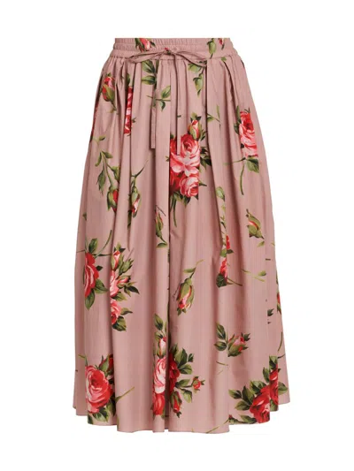 Dolce & Gabbana Women's Pleated Floral A-line Midi-skirt In Pink