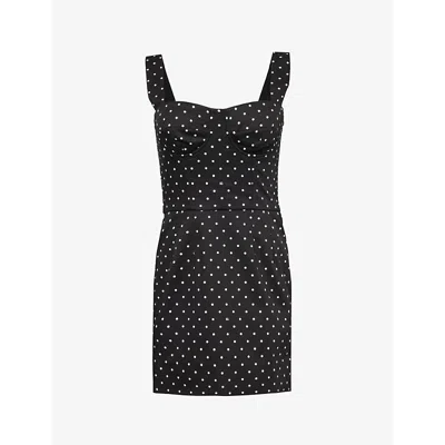 Dolce & Gabbana Polka Dot-print Flared-hem Stretch-cotton Mini Dress In Black