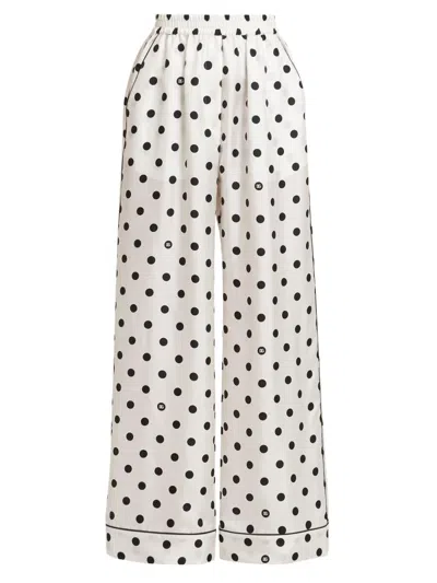 Dolce & Gabbana Women's Polka-dot Silk Pajama Pants In White