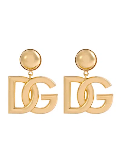 Dolce & Gabbana Pop Metallic Earings With Logo Pendant And Clip-on Closure In Brass Woman In Gold